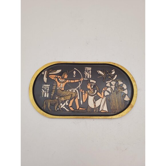 Antique bronze plate, Wall decor black and gold vintage metal plate, Wall plate, - Picture 2 of 10